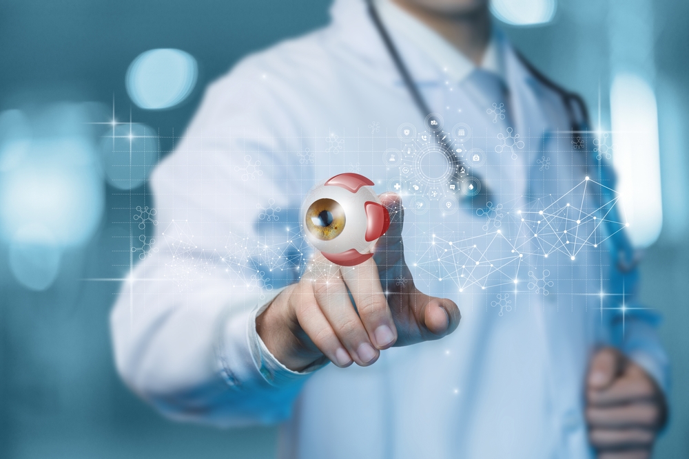 Doctor,Ophthalmologist,Clicks,On,A,Virtual,Computer,Screen,On,A