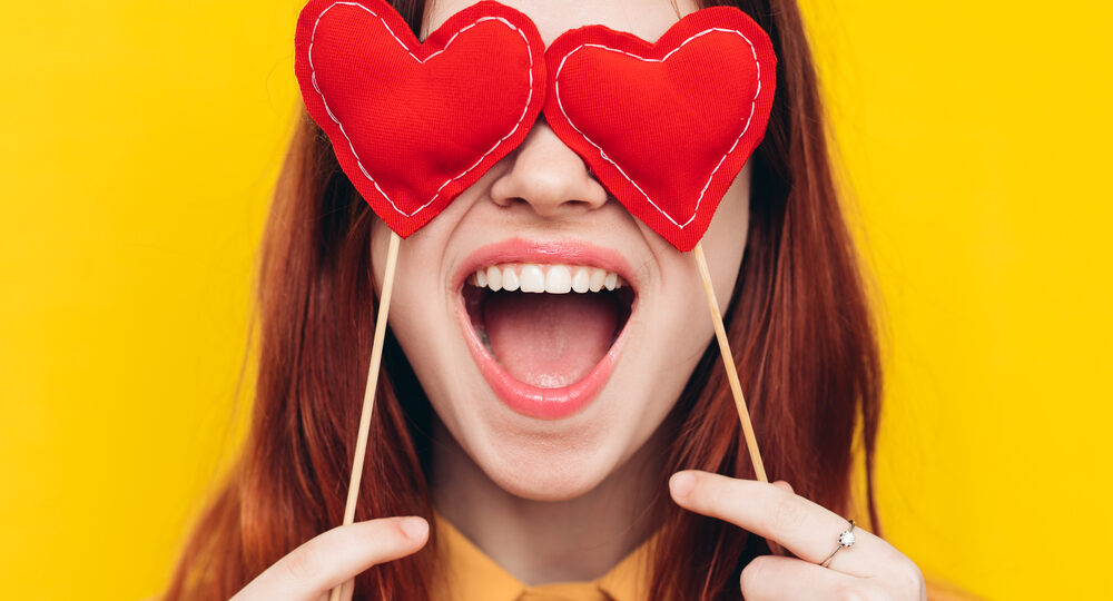 The,Woman,Opened,Her,Mouth,In,Delight,,Eyes,Hearts,,Bright